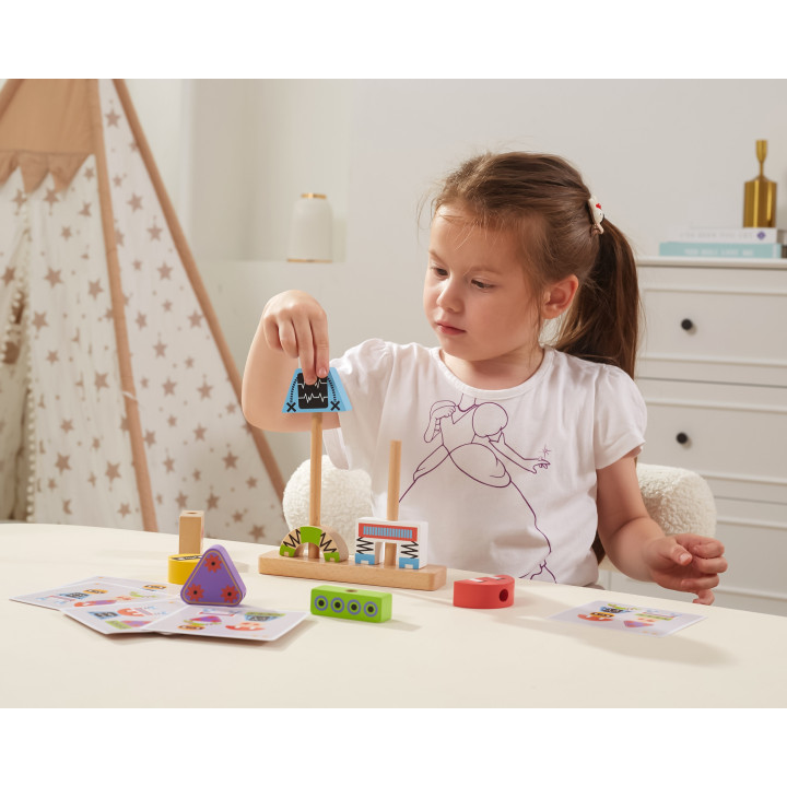VIGA Drewniana Układanka Montessori Roboty Piramidka Klocki Edukacyjne