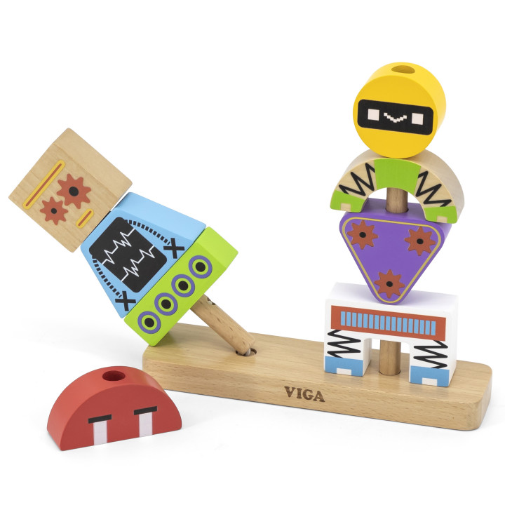 VIGA Drewniana Układanka Montessori Roboty Piramidka Klocki Edukacyjne