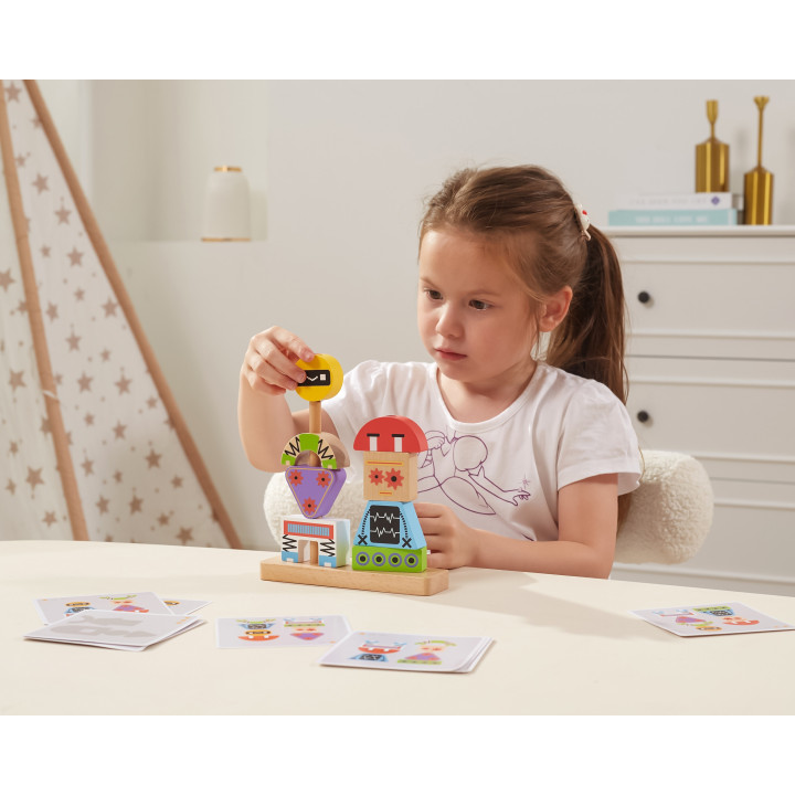 VIGA Drewniana Układanka Montessori Roboty Piramidka Klocki Edukacyjne