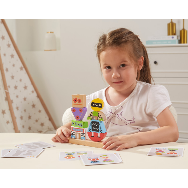 VIGA Drewniana Układanka Montessori Roboty Piramidka Klocki Edukacyjne