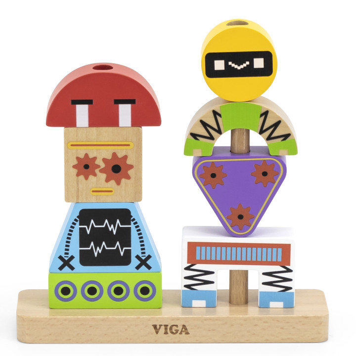 VIGA Drewniana Układanka Montessori Roboty Piramidka Klocki Edukacyjne