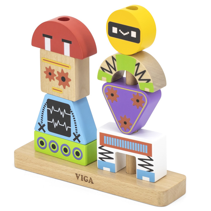 VIGA Drewniana Układanka Montessori Roboty Piramidka Klocki Edukacyjne