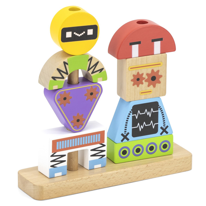 VIGA Drewniana Układanka Montessori Roboty Piramidka Klocki Edukacyjne