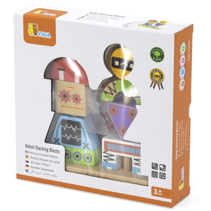 VIGA Drewniana Układanka Montessori Roboty Piramidka Klocki Edukacyjne