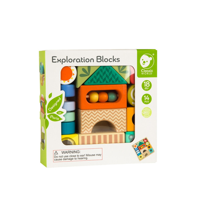 
						CLASSIC WORLD Drewniane Klocki Sensoryczne 7 Funkcji Układanka Multifunkcyjna Kształty Dźwięk MONTESSORI 14 el.
					