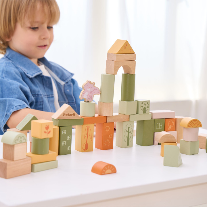 VIGA PolarB Drewniane Klocki Bloki Montessori Zwierzęta 50 el.