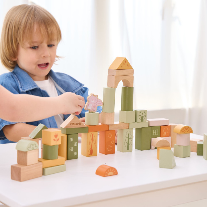 VIGA PolarB Drewniane Klocki Bloki Montessori Zwierzęta 50 el.