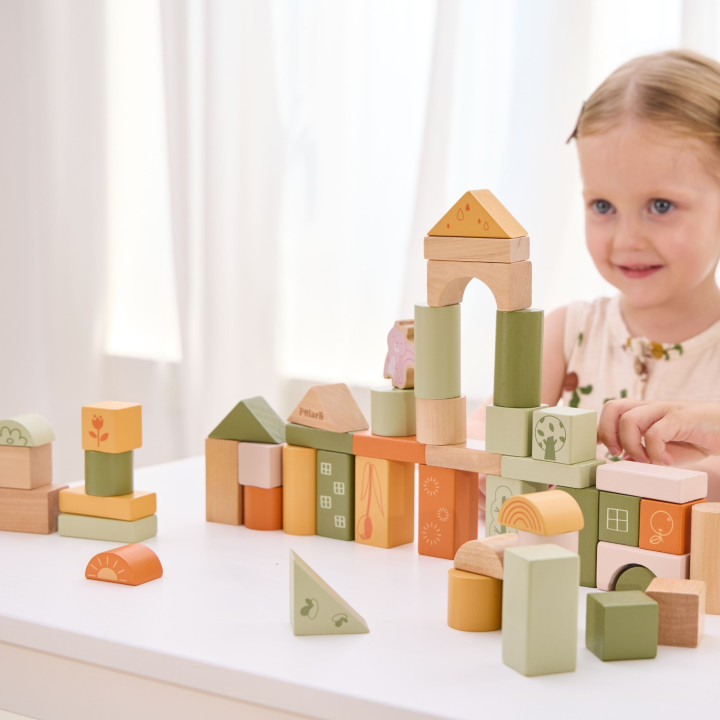VIGA PolarB Drewniane Klocki Bloki Montessori Zwierzęta 50 el.