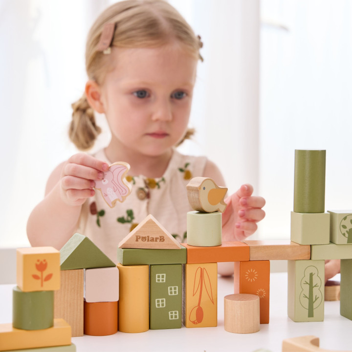 VIGA PolarB Drewniane Klocki Bloki Montessori Zwierzęta 50 el.