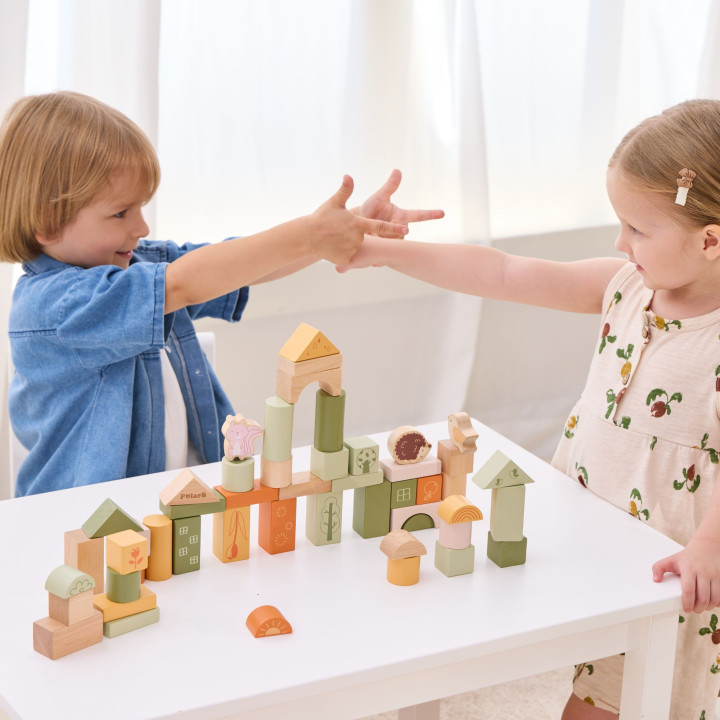 VIGA PolarB Drewniane Klocki Bloki Montessori Zwierzęta 50 el.