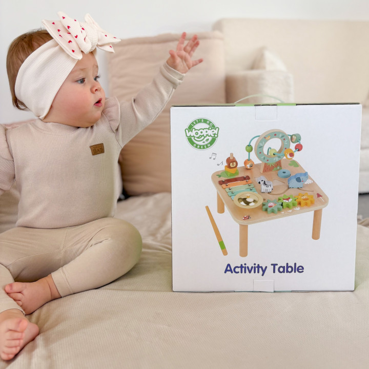WOOPIE GREEN Drewniany Stolik Edukacyjny Muzyczny Labirynt Sensoryczny