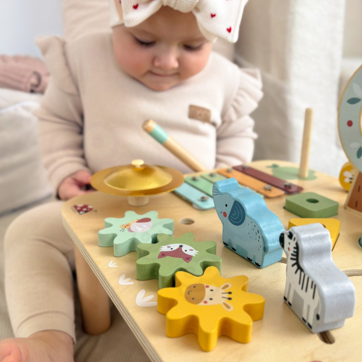 WOOPIE GREEN Drewniany Stolik Edukacyjny Muzyczny Labirynt Sensoryczny