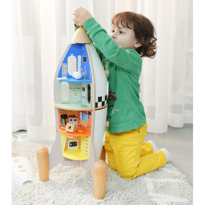 CLASSIC WORLD Drewniana Rakieta Domek dla Dzieci + Figurki 51el.