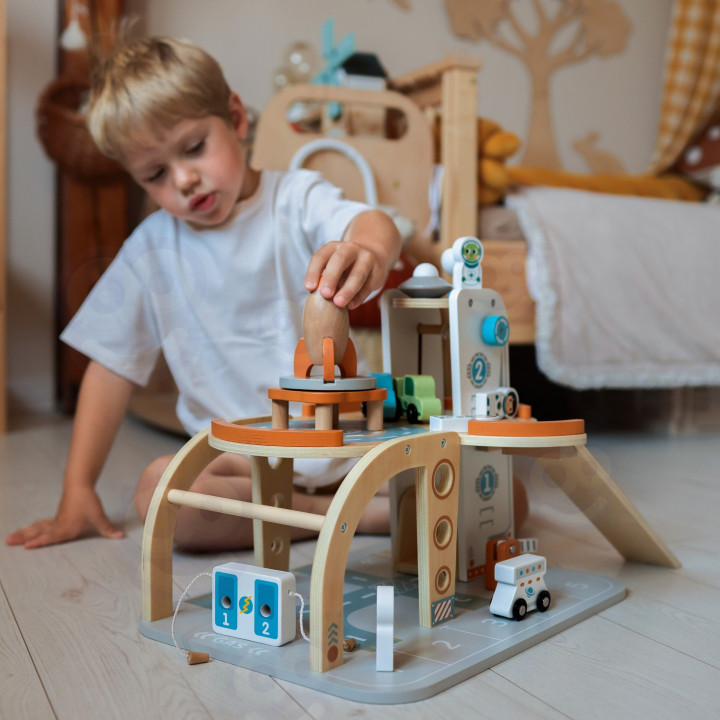 TOOKY TOY Drewniany Kosmiczny Parking Stacja Kosmiczna