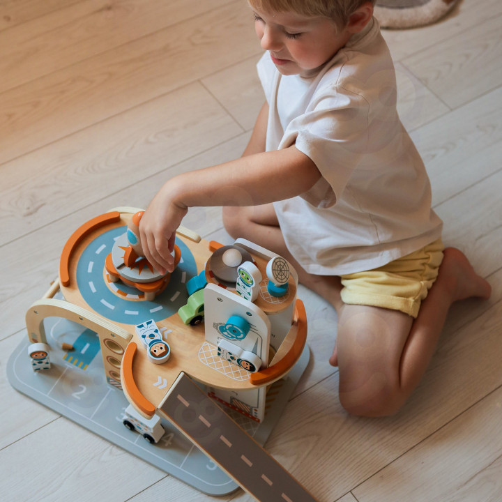 TOOKY TOY Drewniany Kosmiczny Parking Stacja Kosmiczna