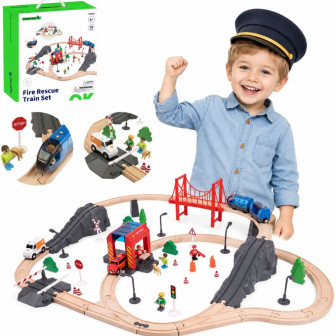 Tooky Toy Drewniana Kolejka Elektryczna Straż Pożarna Efekty Dźwiękowe