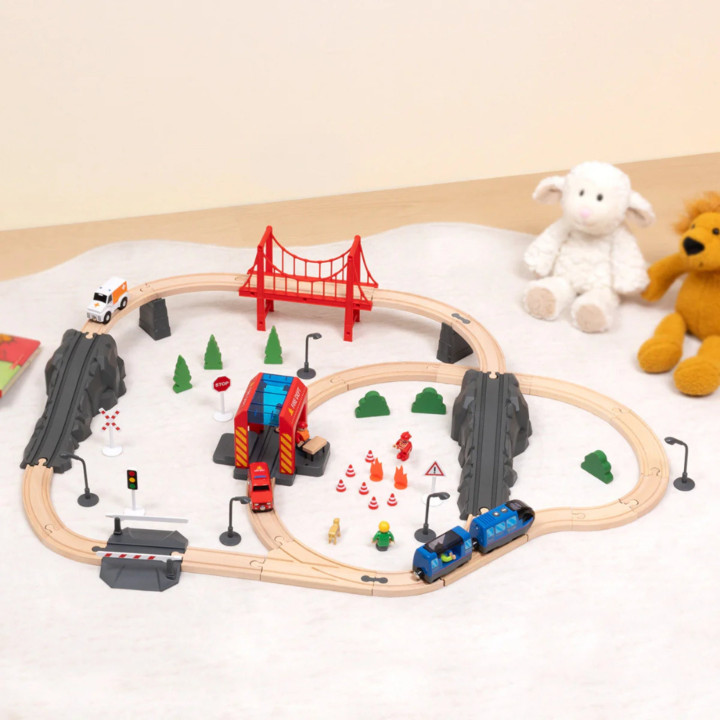 Tooky Toy Drewniana Kolejka Elektryczna Straż Pożarna Efekty Dźwiękowe