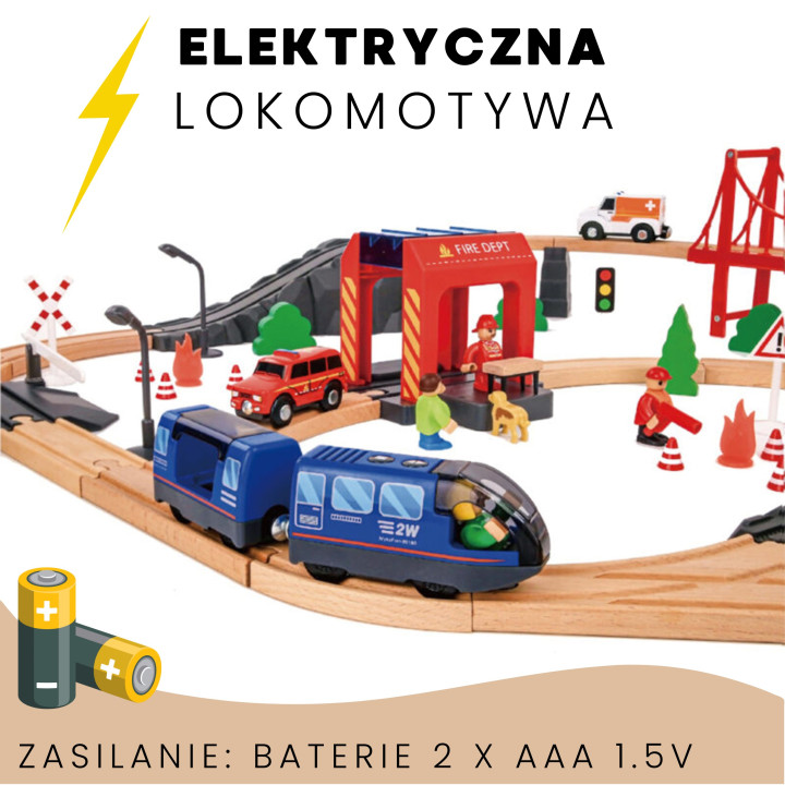 Tooky Toy Drewniana Kolejka Elektryczna Straż Pożarna Efekty Dźwiękowe