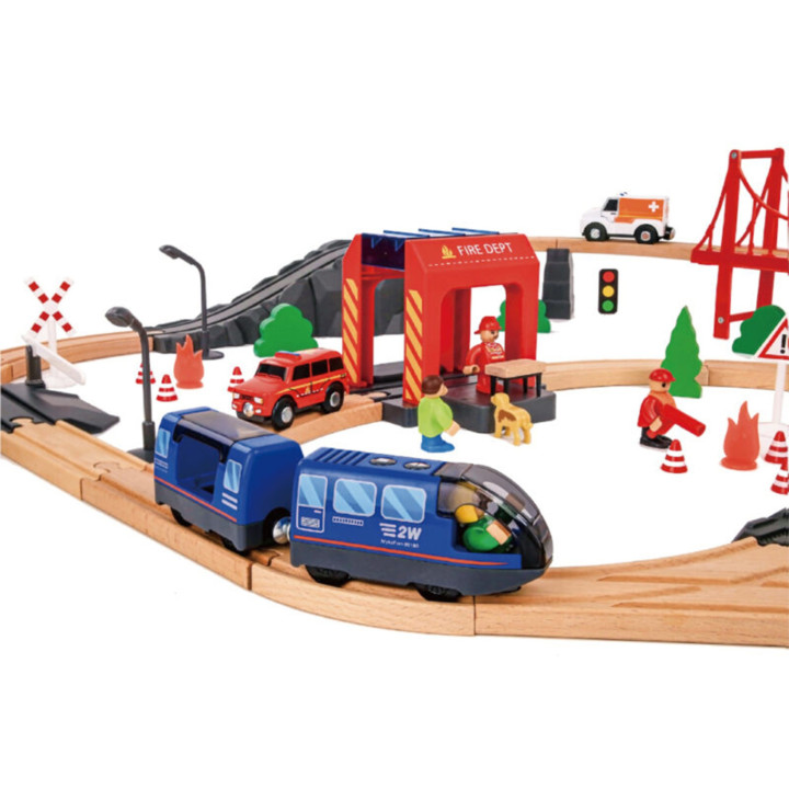 Tooky Toy Drewniana Kolejka Elektryczna Straż Pożarna Efekty Dźwiękowe