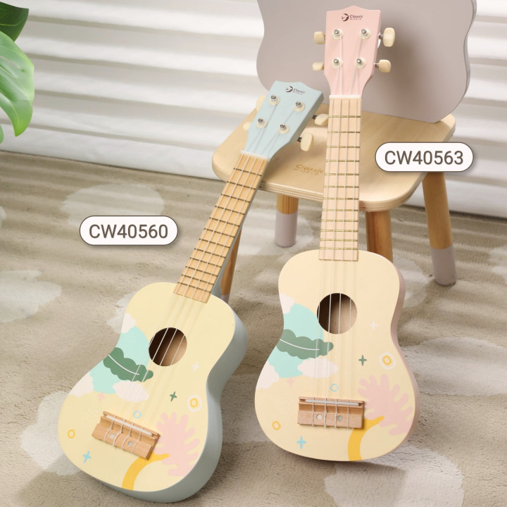 CLASSIC WORLD Drewniane Ukulele Gitara dla Dzieci Różowa