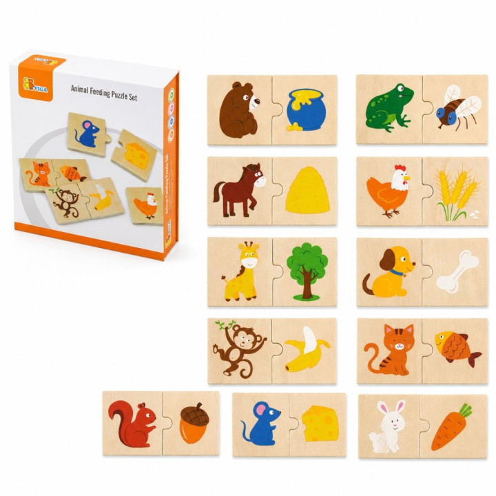 VIGA Drewniane Puzzle Nakarm Zwierzątko Co jedzą Zwierzęta Układanka