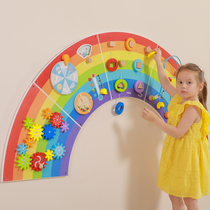 VIGA Drewniana Tablica Sensoryczno-Manipulacyjna EDU Tęcza Certyfikat 