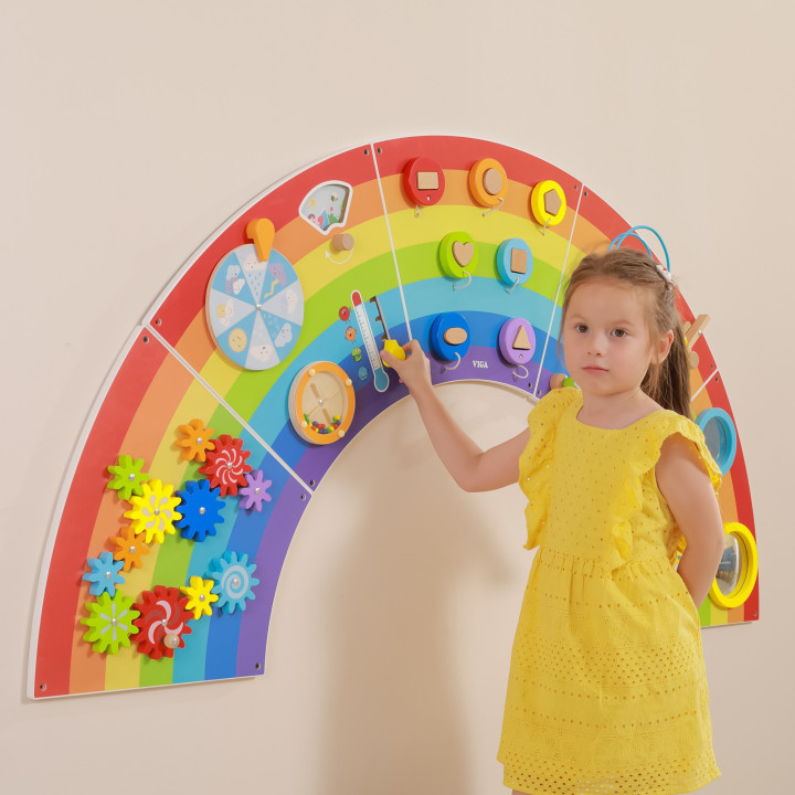VIGA Drewniana Tablica Sensoryczno-Manipulacyjna EDU Tęcza Certyfikat 