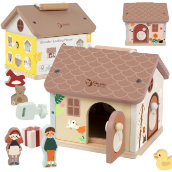CLASSIC WORLD Drewniany Domek Sensoryczny Edukacyjny z Zamkami Kluczyk