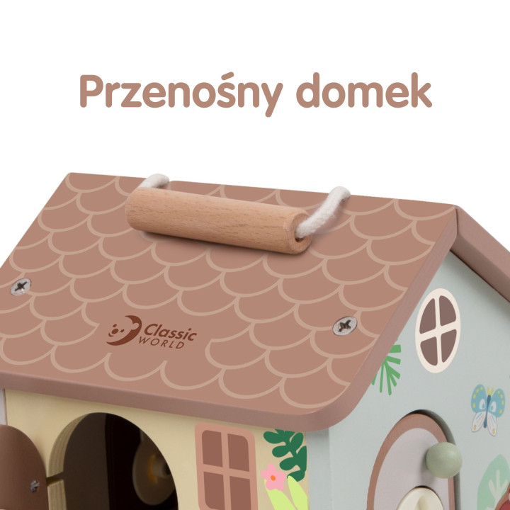 CLASSIC WORLD Drewniany Domek Sensoryczny Edukacyjny z Zamkami Kluczyk