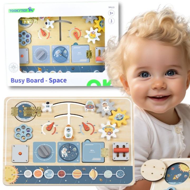 TOOKY TOY Drewniana Tablica Edukacyjna Montessori Astronauta Statek Ko
