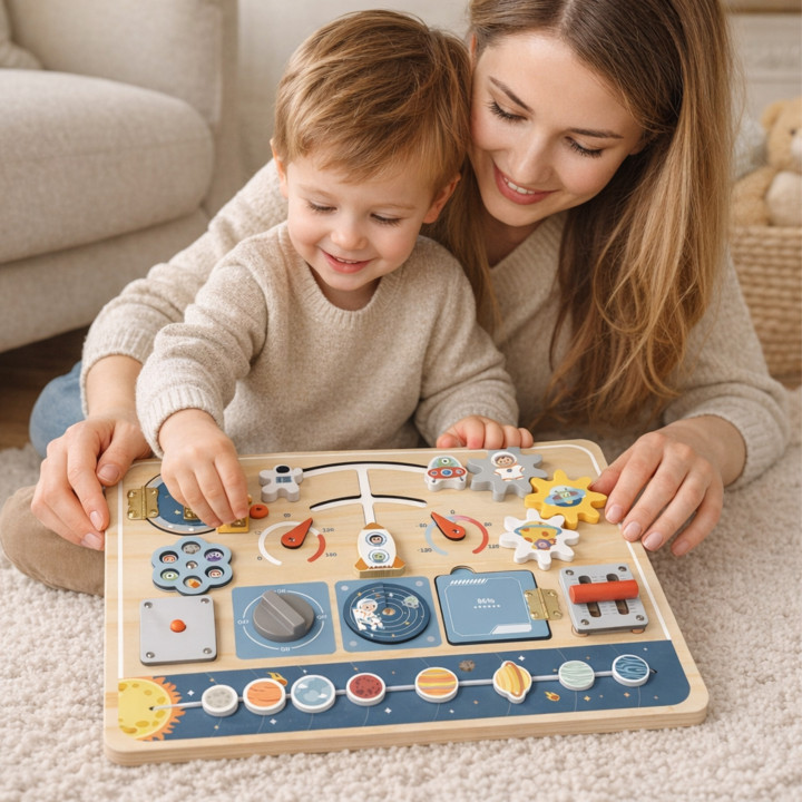 TOOKY TOY Drewniana Tablica Edukacyjna Montessori Astronauta Statek Ko