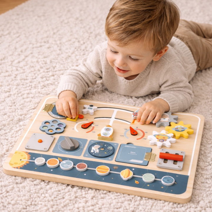 TOOKY TOY Drewniana Tablica Edukacyjna Montessori Astronauta Statek Ko