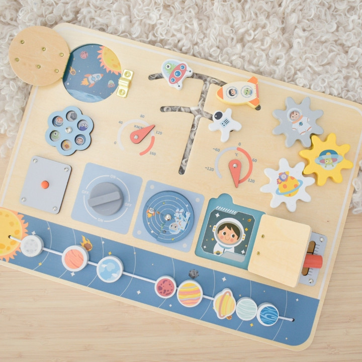 TOOKY TOY Drewniana Tablica Edukacyjna Montessori Astronauta Statek Ko