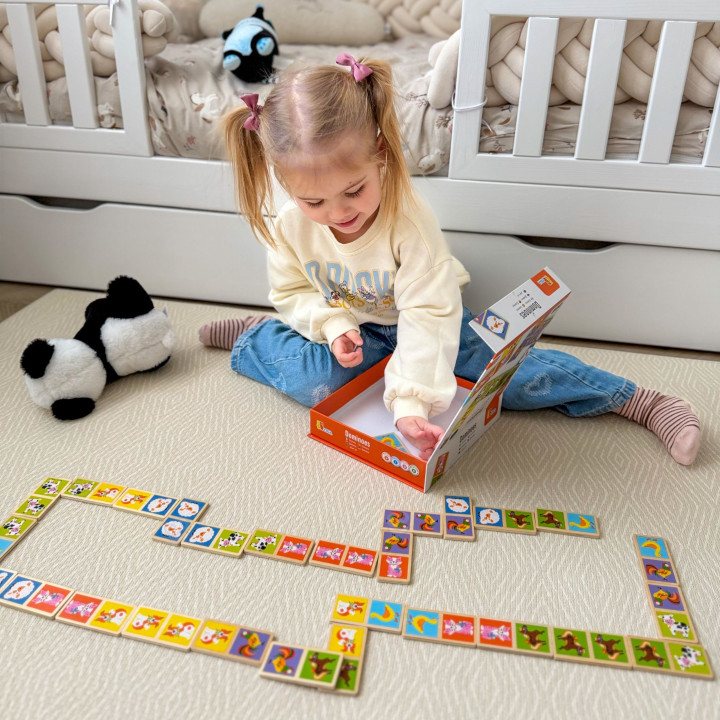 VIGA Edukacyjne Klocki Domino Drewniane gra Farma 28 elementów Montess