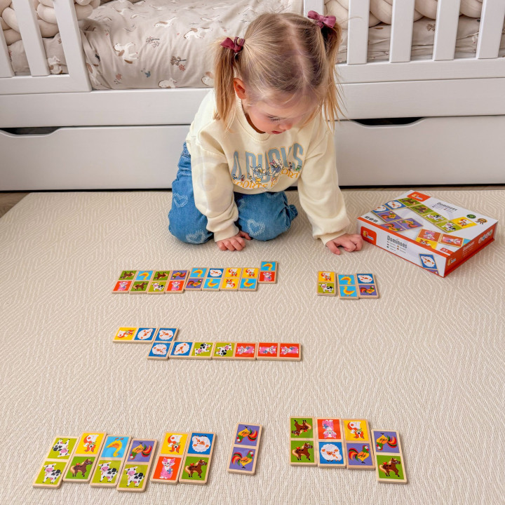 VIGA Edukacyjne Klocki Domino Drewniane gra Farma 28 elementów Montess