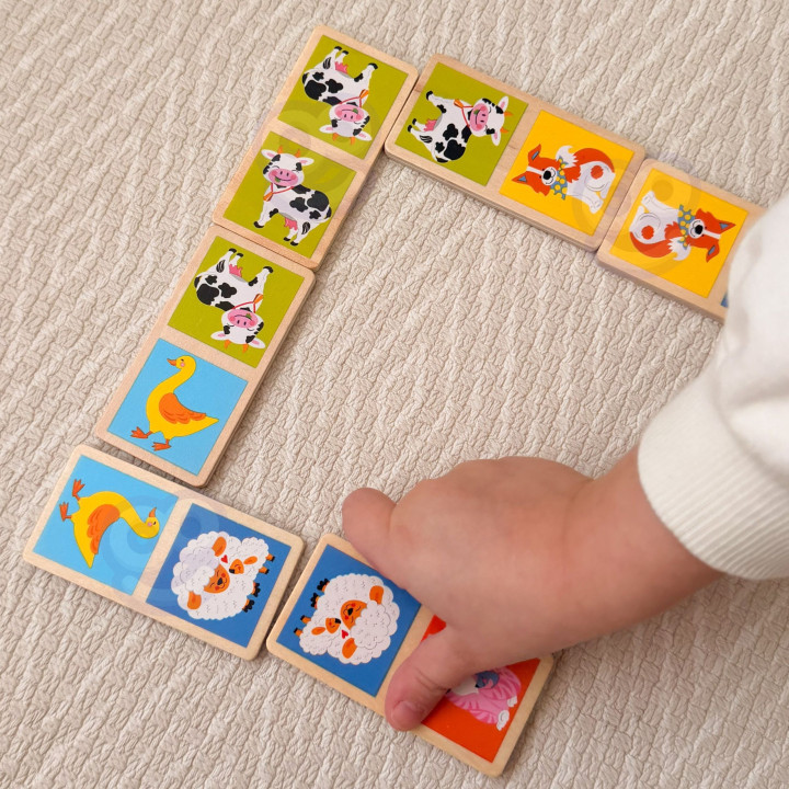 VIGA Edukacyjne Klocki Domino Drewniane gra Farma 28 elementów Montess
