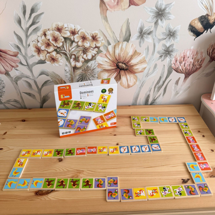 VIGA Edukacyjne Klocki Domino Drewniane gra Farma 28 elementów Montess