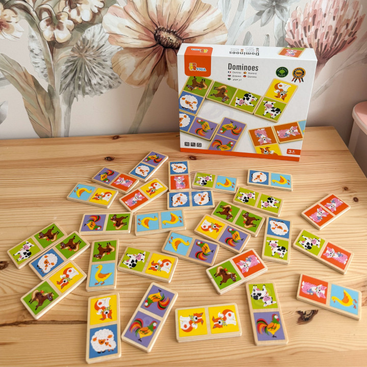 VIGA Edukacyjne Klocki Domino Drewniane gra Farma 28 elementów Montess