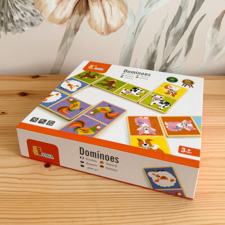 VIGA Edukacyjne Klocki Domino Drewniane gra Farma 28 elementów Montess