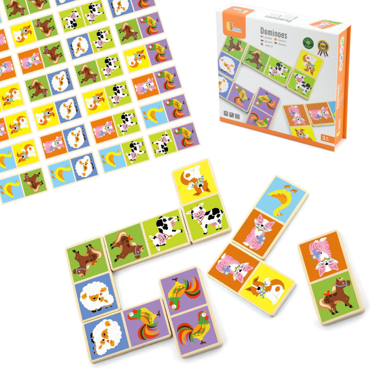 VIGA Edukacyjne Klocki Domino Drewniane gra Farma 28 elementów Montess
