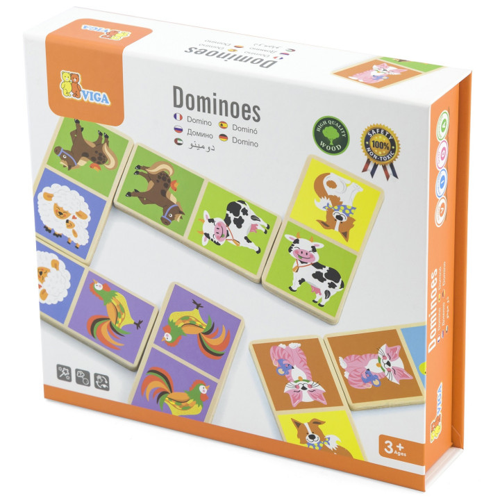 VIGA Edukacyjne Klocki Domino Drewniane gra Farma 28 elementów Montess