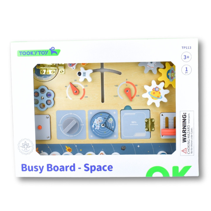 TOOKY TOY Drewniana Tablica Edukacyjna Montessori Astronauta Statek Ko