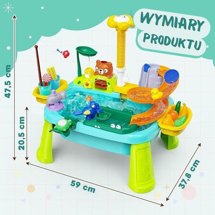 WOOPIE Stolik Wodny 4w1 Gra Łowienie Rybek Zlewozmywak Zjeżdżalnia Wod