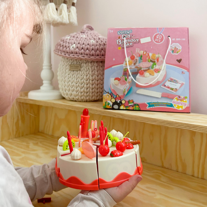 WOOPIE Tort Urodzinowy do Krojenia na Rzepy Świecąca Świeczka Owoce 40