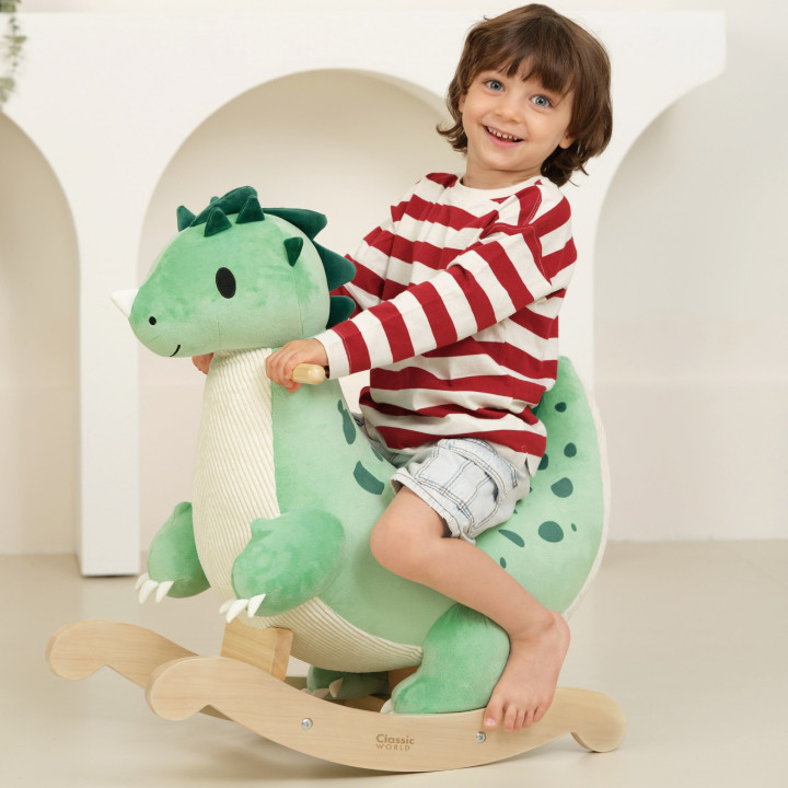 CLASSIC WORLD Miękki Pluszowo-Drewniany Bujak Dinozaur na Biegunach