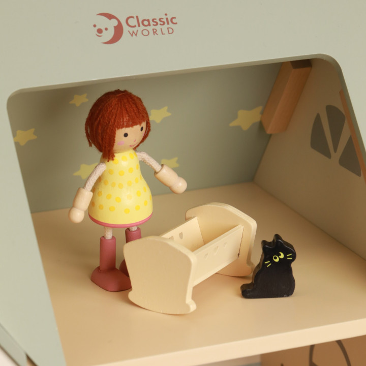 CLASSIC WORLD Wielki Drewniany Domek Przytulny Zakątek dla Lalek z Meb