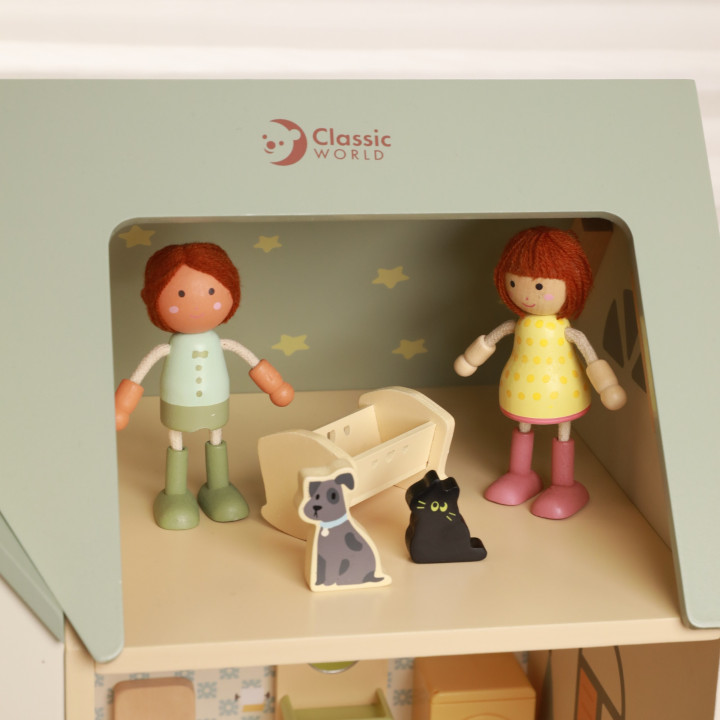 CLASSIC WORLD Wielki Drewniany Domek Przytulny Zakątek dla Lalek z Meb