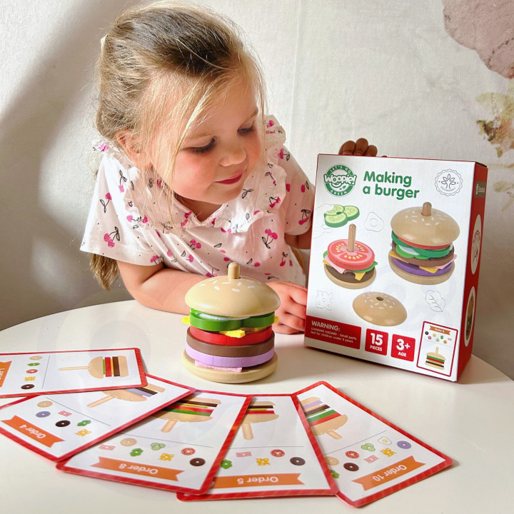 WOOPIE GREEN Drewniany Burger Restauracja Układanka dla Dzieci 15 el. 