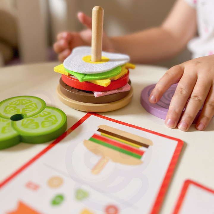 WOOPIE GREEN Drewniany Burger Restauracja Układanka dla Dzieci 15 el. 