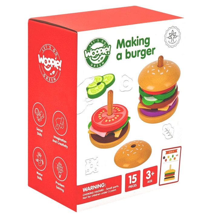 WOOPIE GREEN Drewniany Burger Restauracja Układanka dla Dzieci 15 el. 